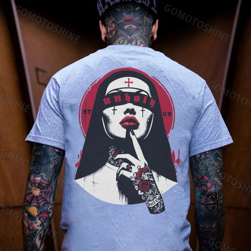 UNHOLY Sexy Tattooed Nun Print Men's T-Shirt