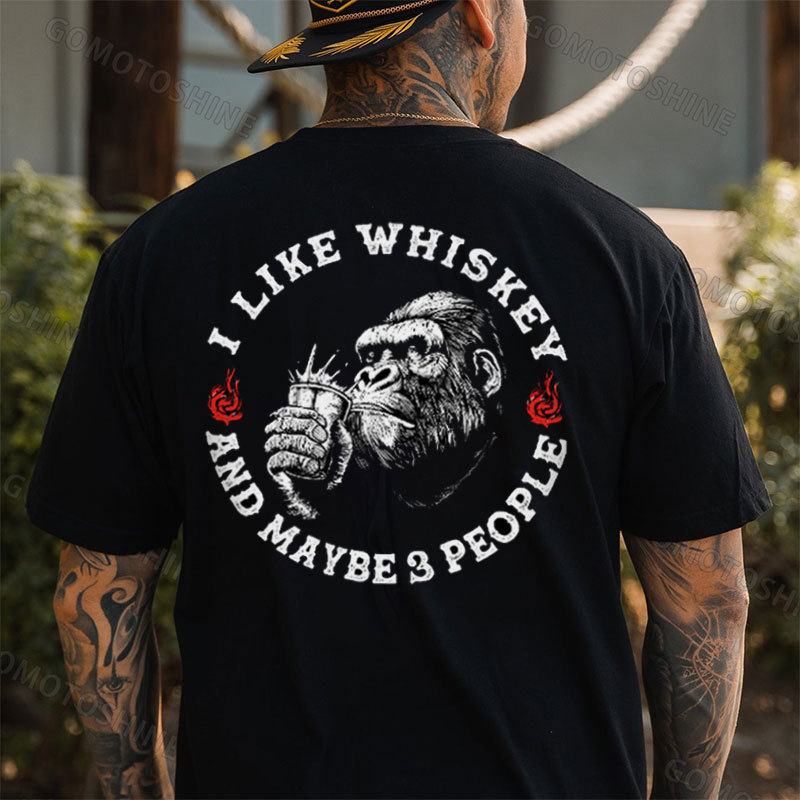 I LIKE WHISKEY AND MAYBE 3 PEOPLE Chimpanzee Print Men's T-Shirt