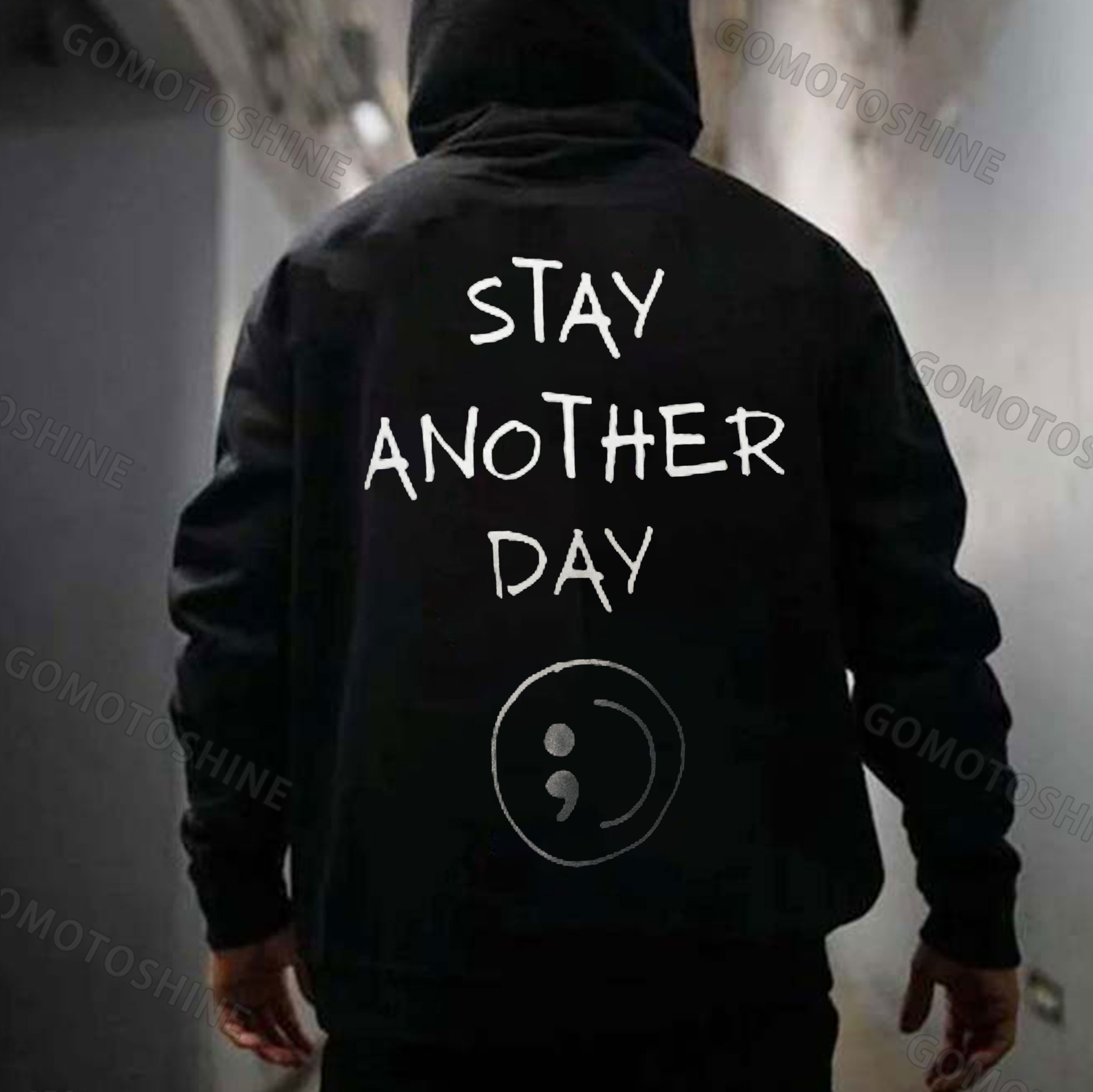 STAY ANOTHER DAY Emoji Print Men's Hoodie