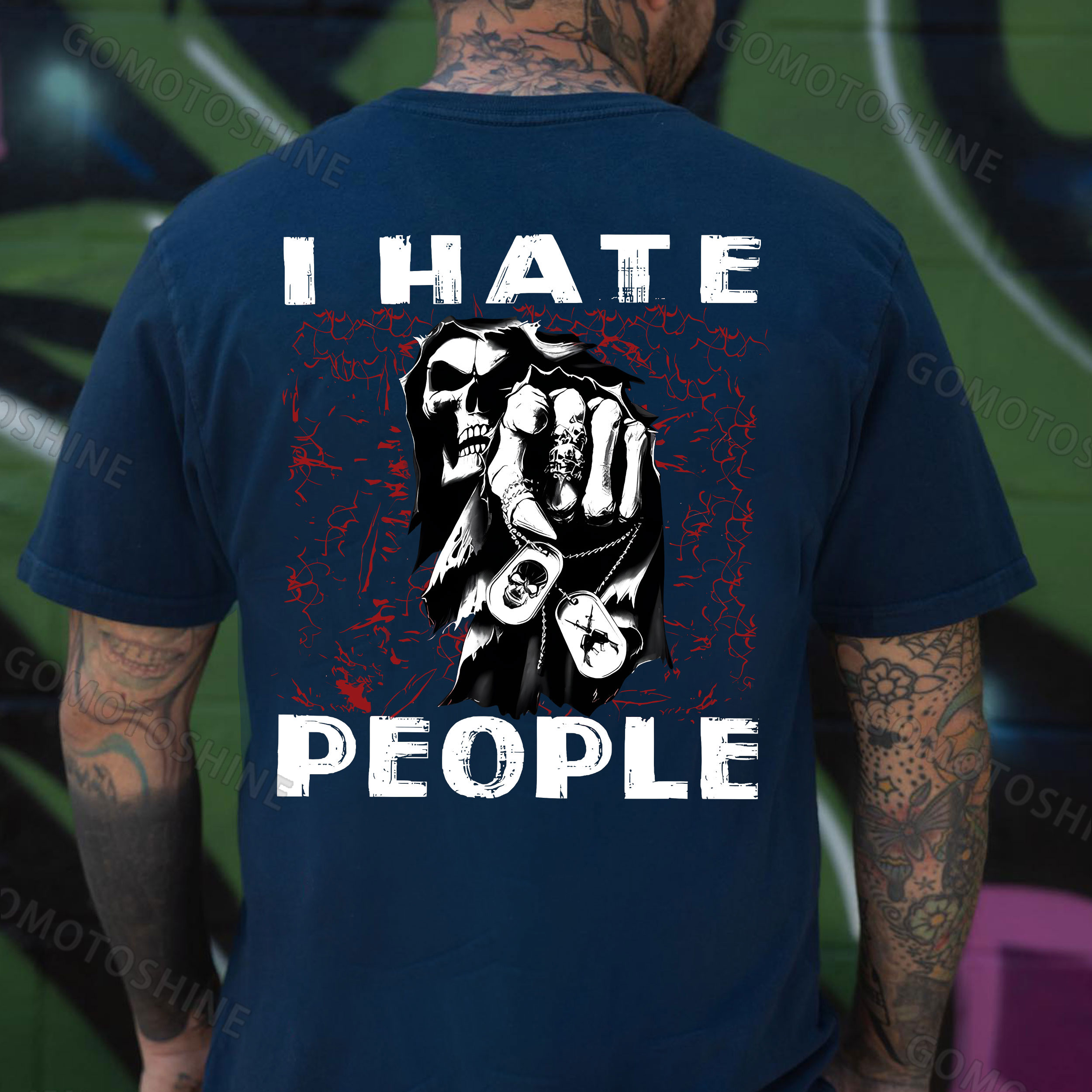 I HATE PEOPLE Defiant Skeleton Print Men's T-Shirt