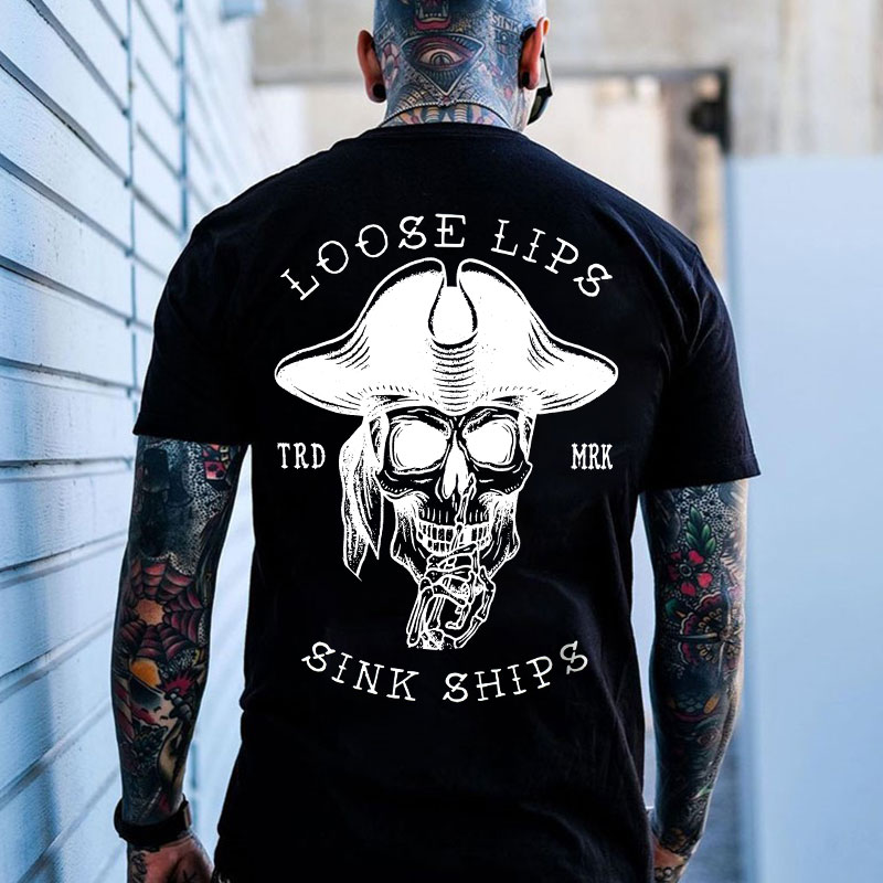 LOOSE LIPS SINK SHIPS Captain Skull Print Men's T-Shirt