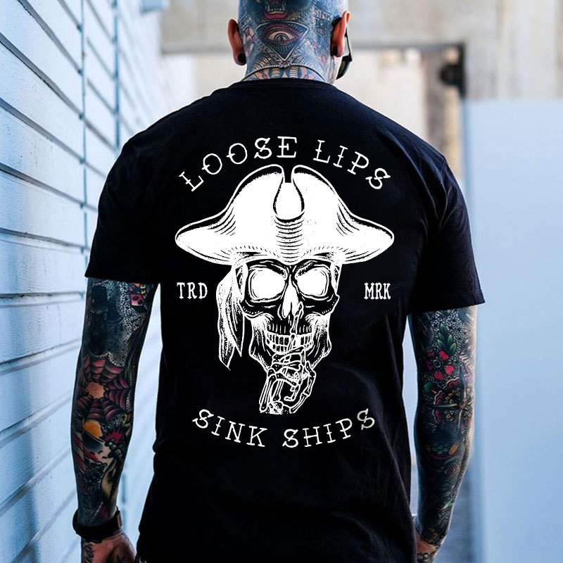LOOSE LIPS SINK SHIPS Captain Skull Print Men's T-Shirt