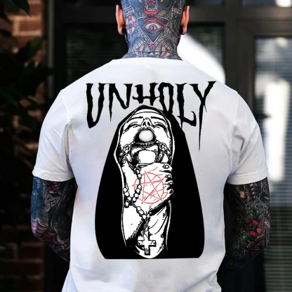 UNHOLY Nun Grab by the throat Graphic Black Print T-shirt