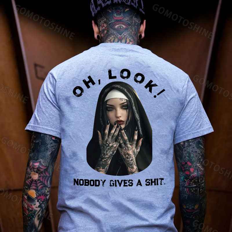 OH LOOK NOBODY GIVES A SHIT Tattooed Nun Print Men's T-Shirt
