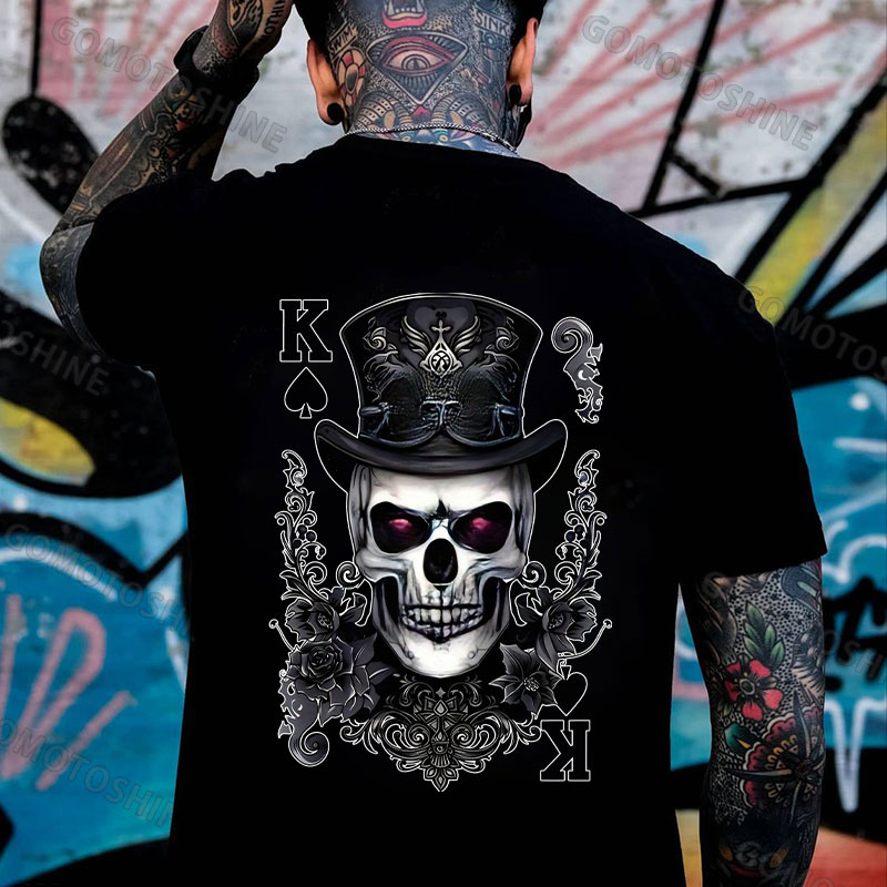 POKER K Spades Skull Print Men's T-Shirt