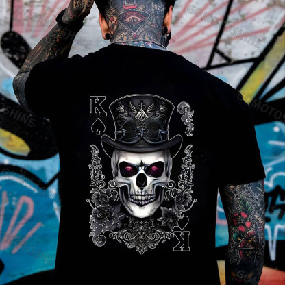 POKER K Spades Skull Print Men's T-Shirt