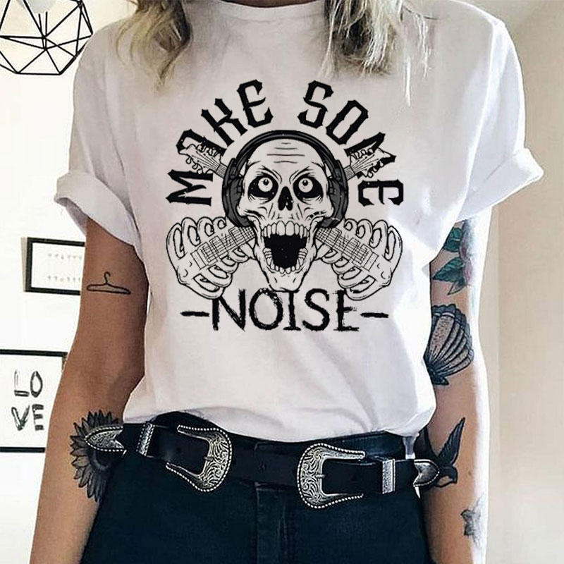 MAKE SOME NOISE Skull Musical Instruments Print Women's T-shirt