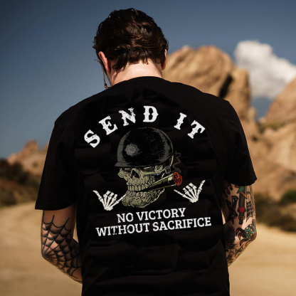 SEND IT NO VICTORY WITHOUT SACRIFICE Black Print T-Shirt