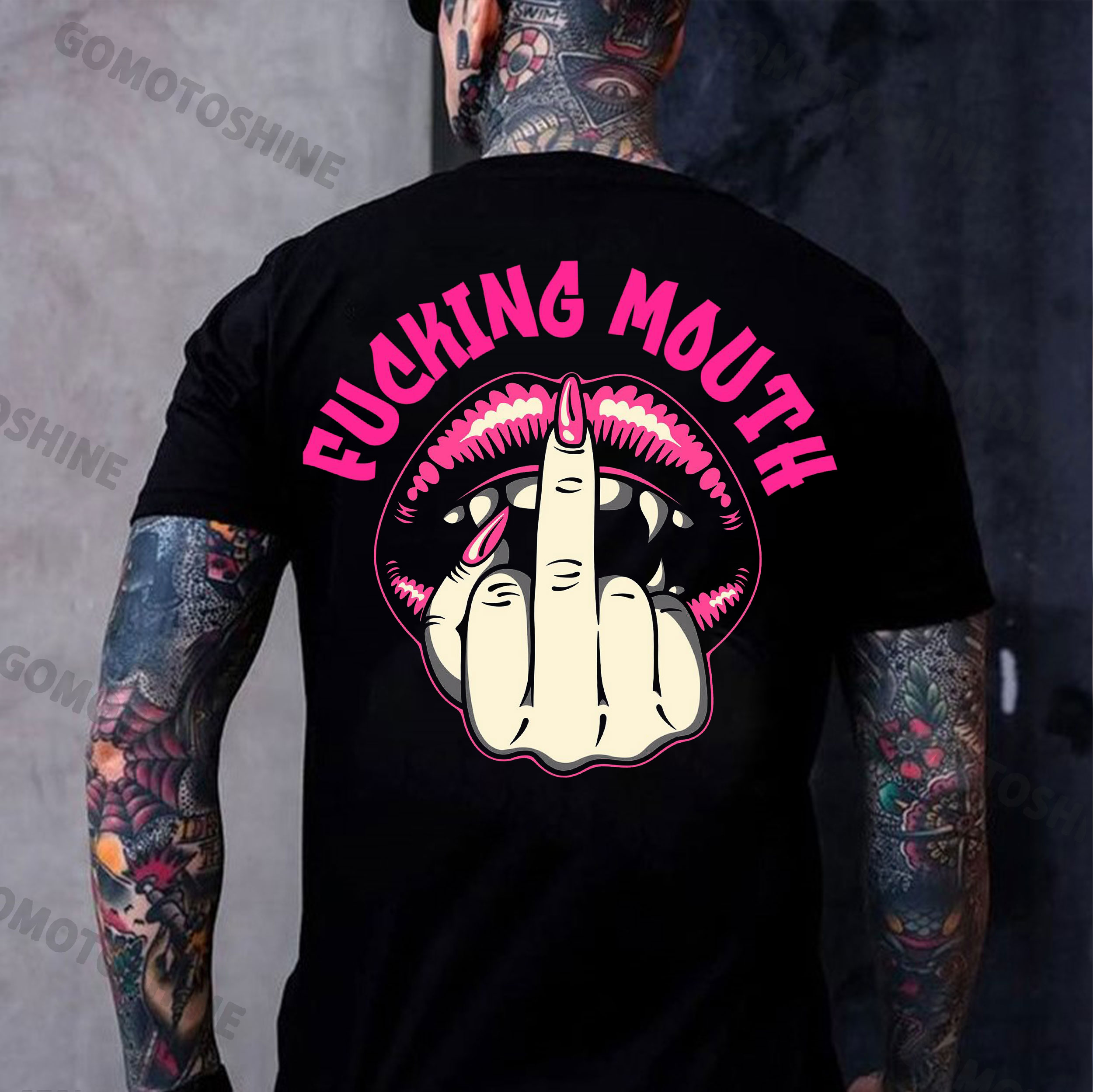 F*CKING MOUTH Defiant Middle Finger&Pink Lips Print Men's T-Shirt