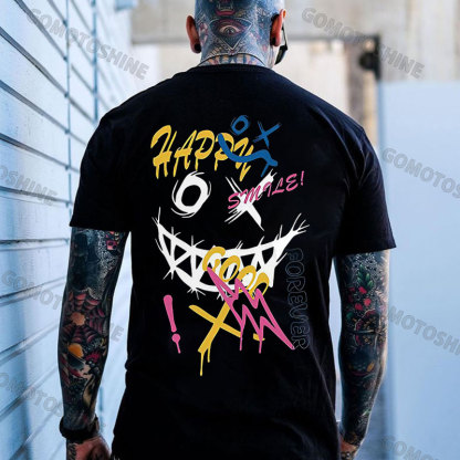 HAPPY SMILE Evil Smile Emoji Graffiti Print Men's T-Shirt