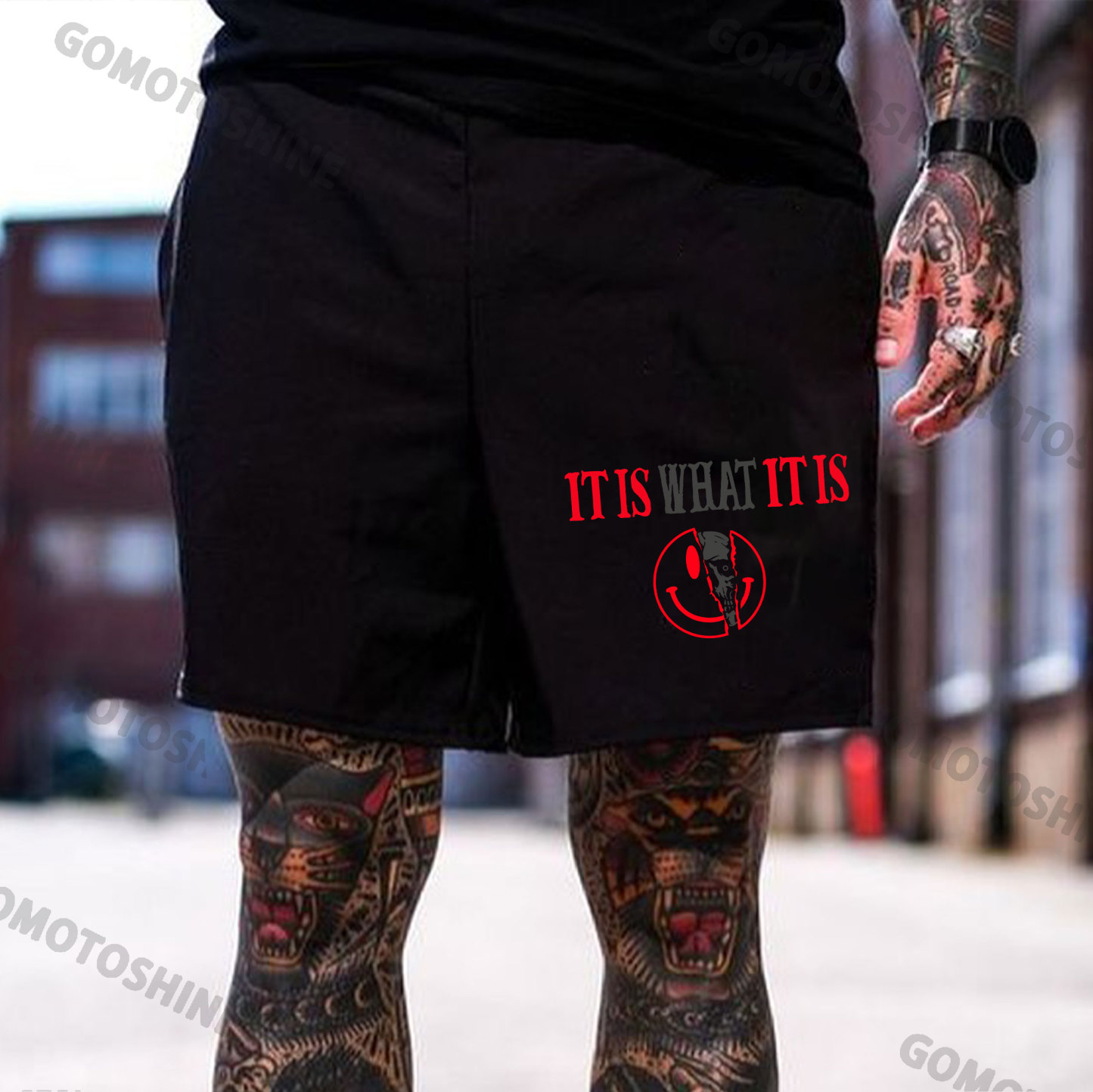 IT IS WHAT IT IS Broken Emoji Skull Print Men's Shorts