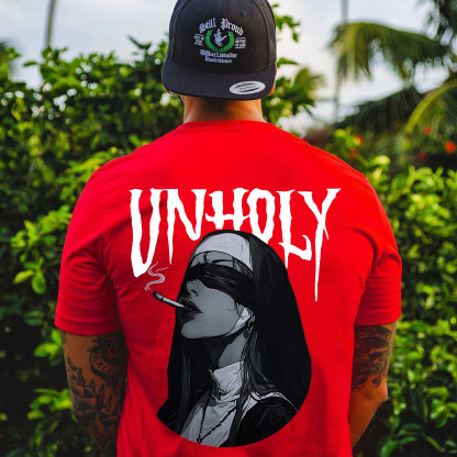 UNHOLY Smoking Blindfolded Nun Print Men's T-Shirt