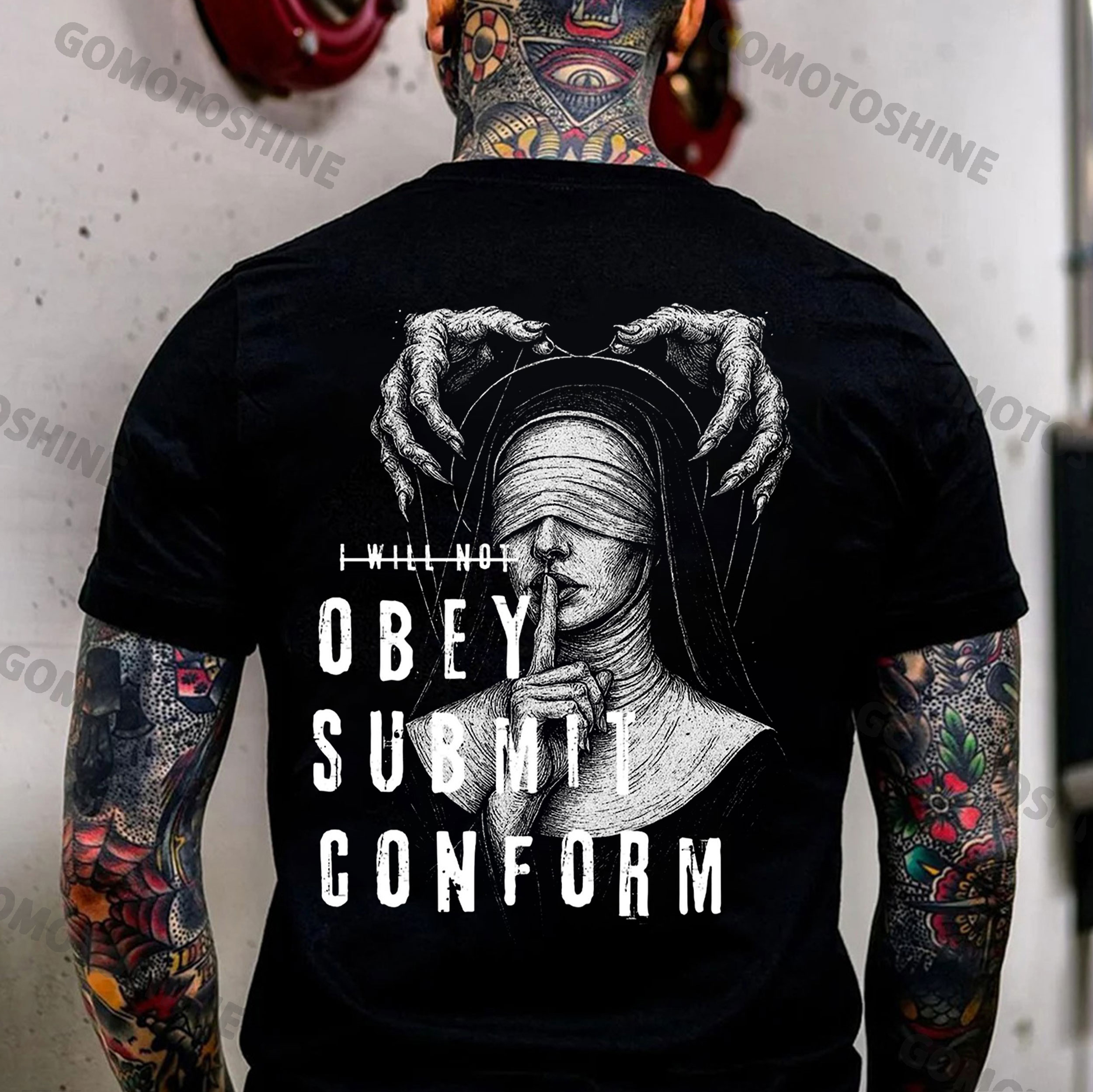 OBEY SUBMIT CONFORM Nun&Devil's Hand Print Men's T-Shirt