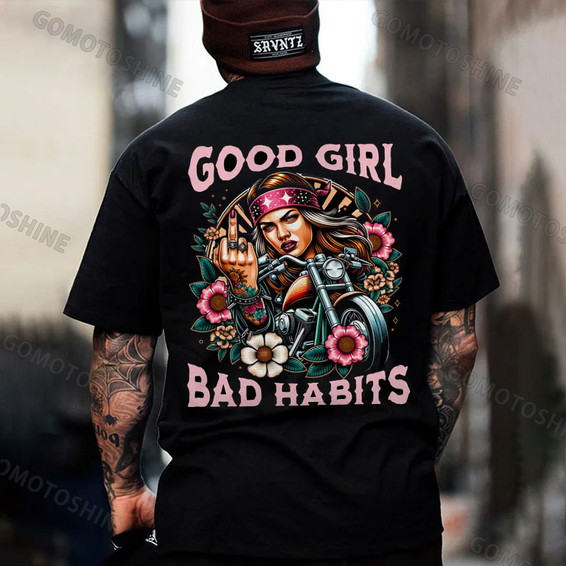 GOOD GIRLS BAD HABITS Defiant Motorcycle Lady Print Men's T-Shirt