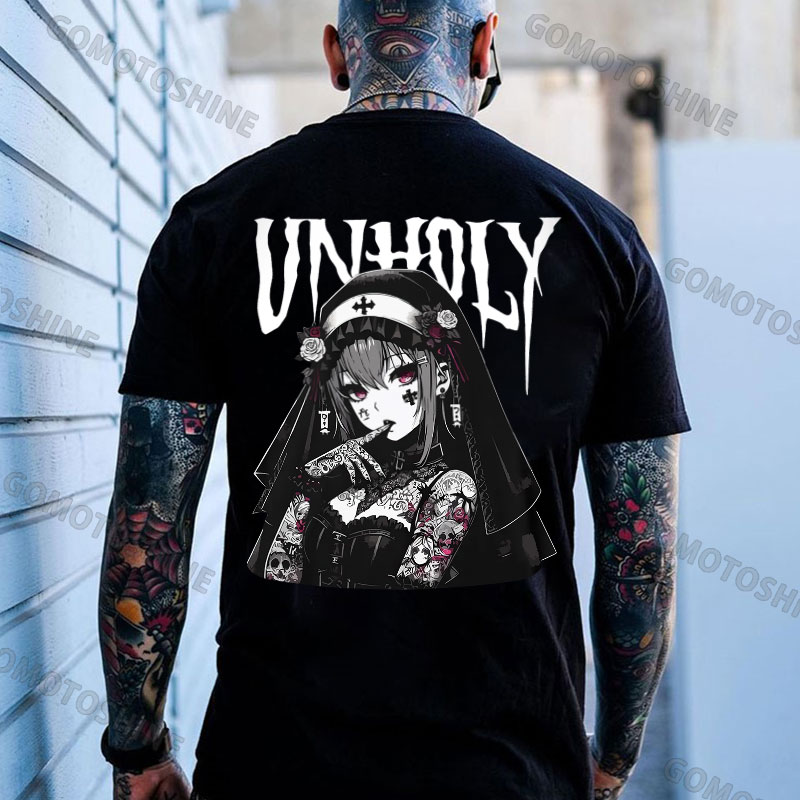 UNHOLY Tattooed Naughty Nun Print Men's T-Shirt
