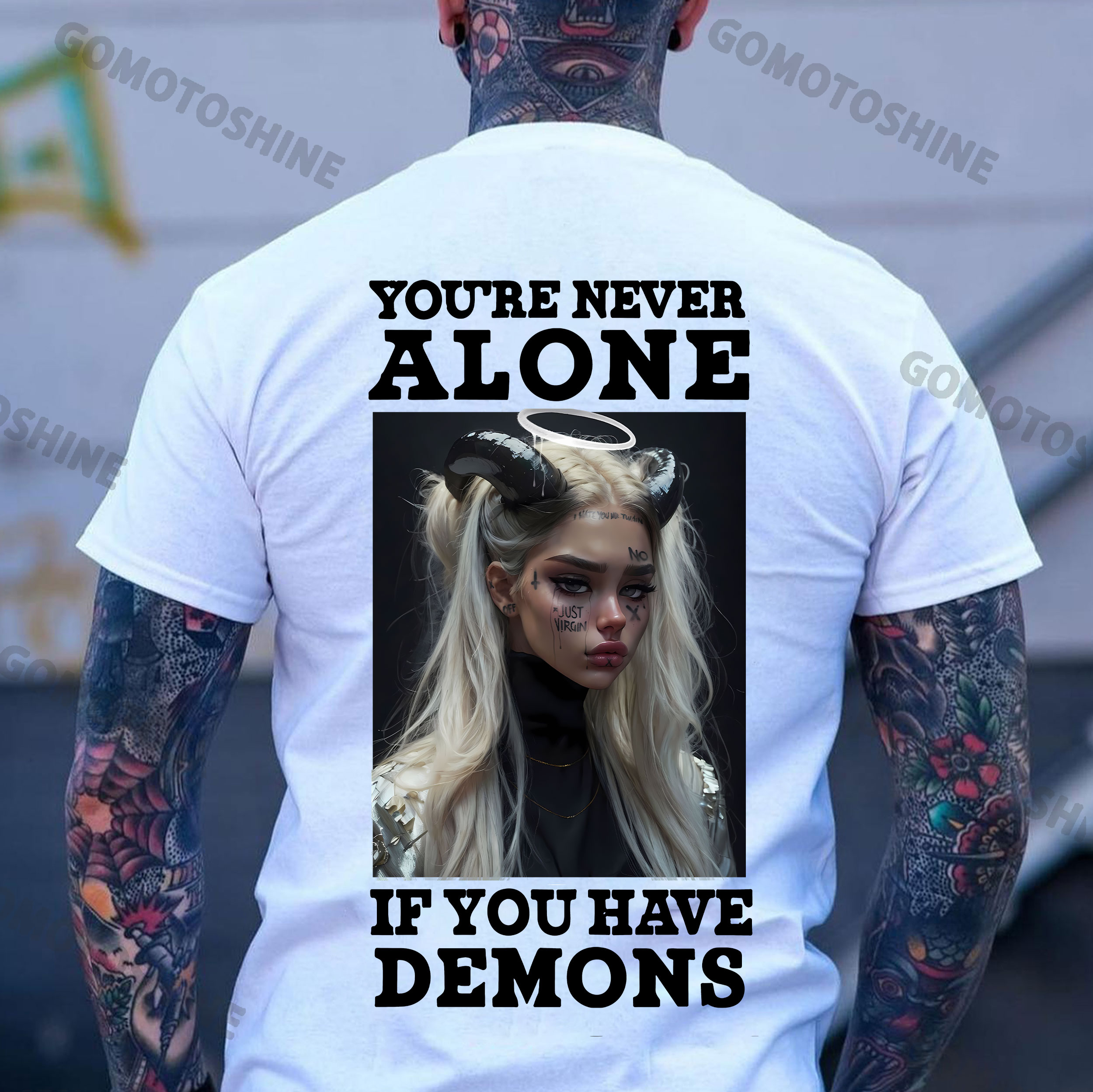YOU'RE NEVER ALONE IF YOU HAVE DEMONS Gloomy Devil Girl Print Men's T-Shirt