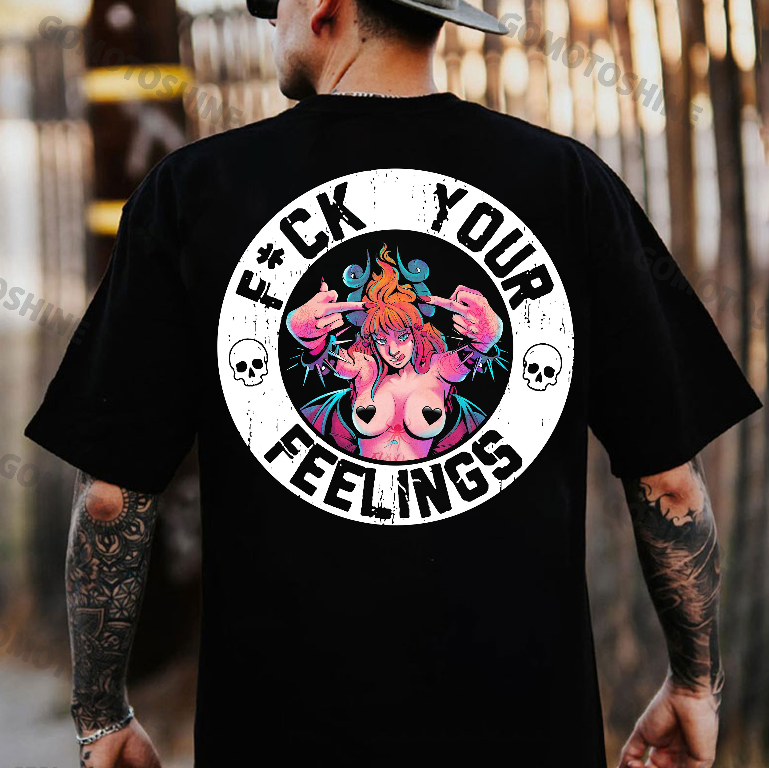 FUCK YOUR FEELINGS Defiant Naked Devil Girl Print Men's T-Shirt