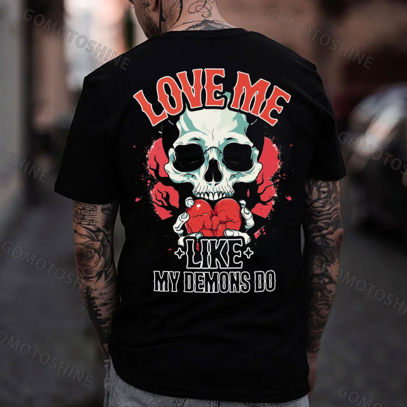 LOVE ME LIKE MY DEMONS DO Skull And Heart Print Men's T-Shirt