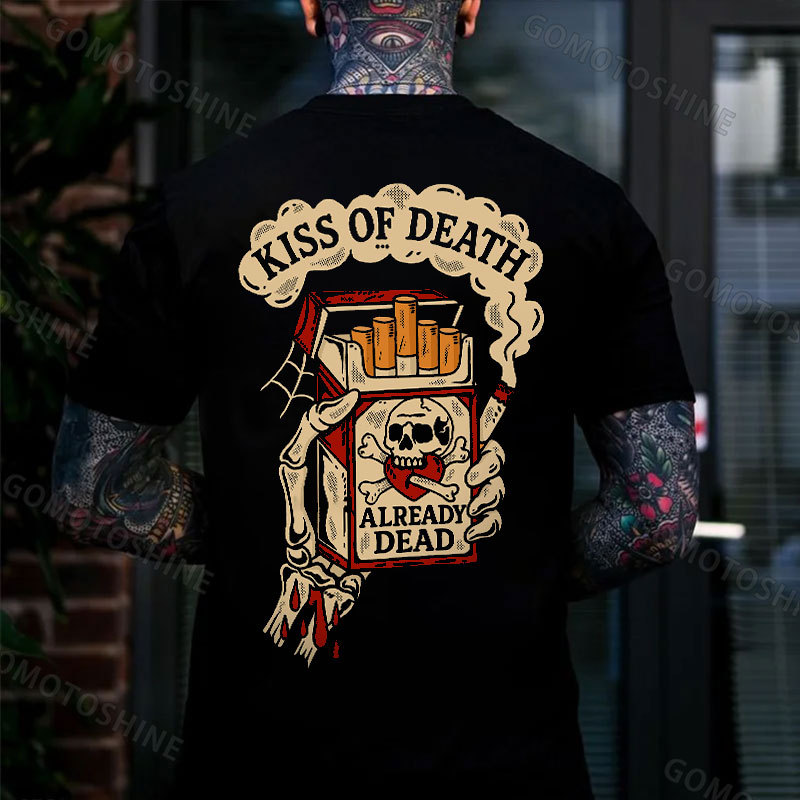 KISS OF DEATH Skull Cigarette Print Men's T-Shirt