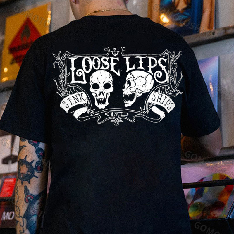 LOOSE LIPS SINK SHIPS Vintage Skull Print Men's T-Shirt