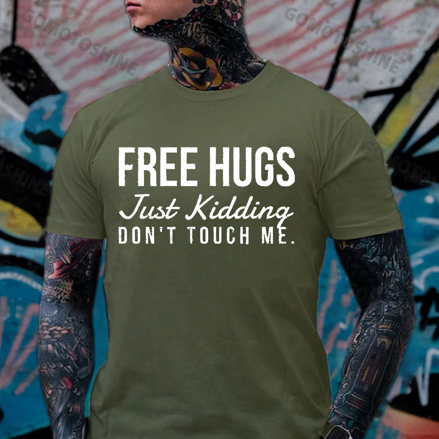 FREE HUGS JUST KIDDING Letter Graphic Black Print T-shirt