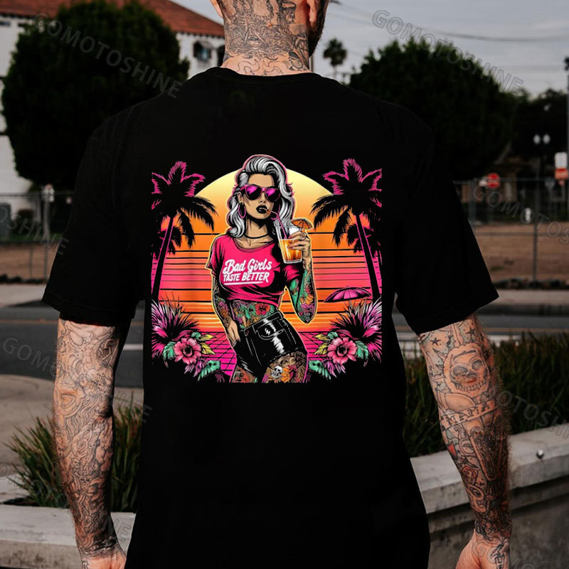 BAD GIRLS TASTE BETTER Sexy Beach Lady Print Men's T-Shirt