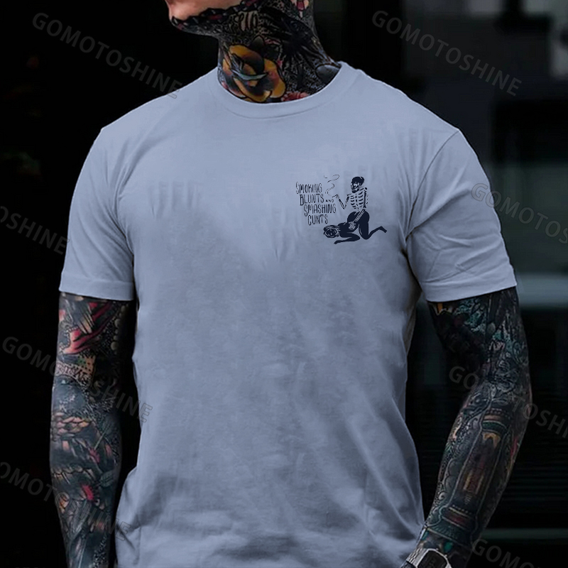 SMOKING BLUNTS AND SMASHING CUNTS Black Print T-shirt