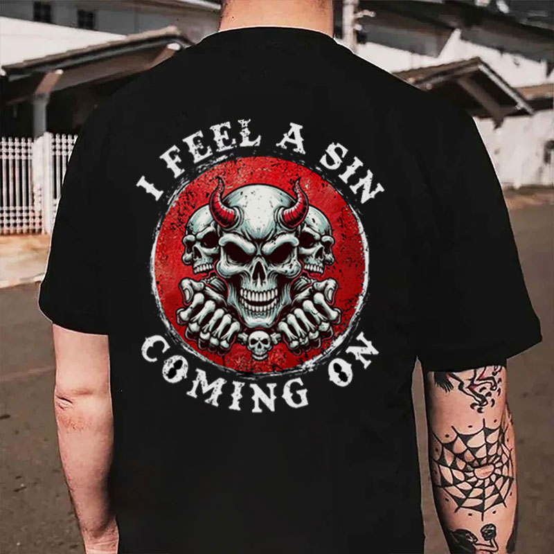 I FEEL A SIN COMING ON Skeleton Black Print T-shirt