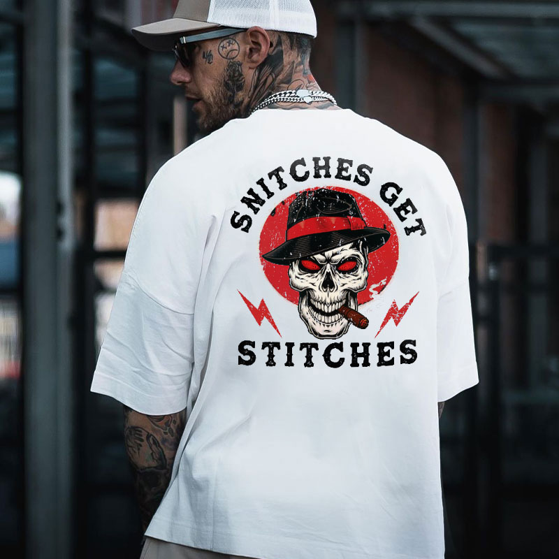 SNITCHES GET STITCHES Skull&Cigar Print Men's T-shirt