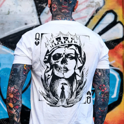 Poker Q Gloomy Queen Vintage Style White Print T-shirt