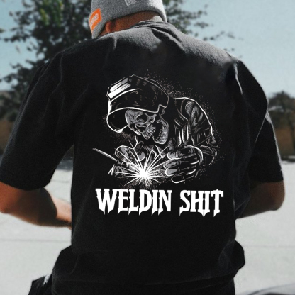 WELDING SHIT Evil Skull Graphic Black Print T-Shirt