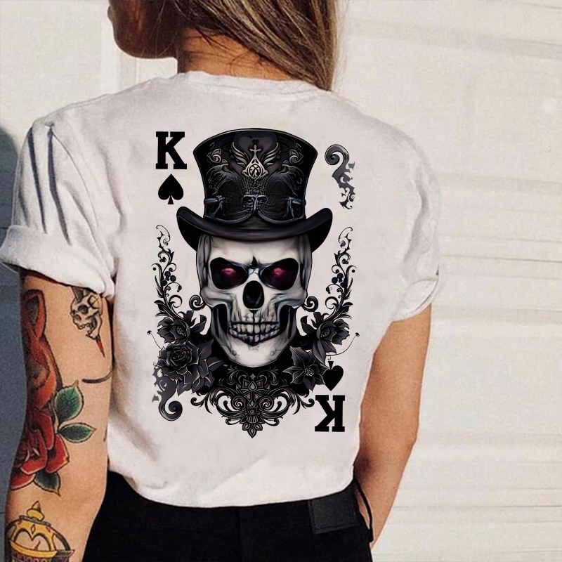POKER K Spades Magician Skull Print Women's T-shirt