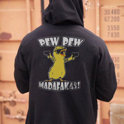 Yellow Duck Carries Pistol Letter Graphic Black Print Hoodie