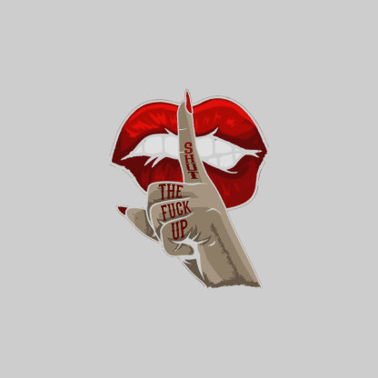 SHUT THE FUCK UP Red Lips Keep Silent Gesture Print T-shirt