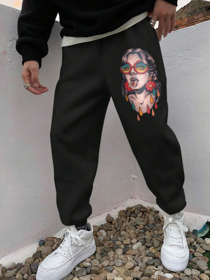 Gothic Beauty Wearing the Glasses Print Sweatpants