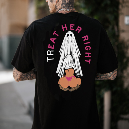TREAT HER RIGHT Sexy Lady Ghost Graphic Casual Black Print T-shirt