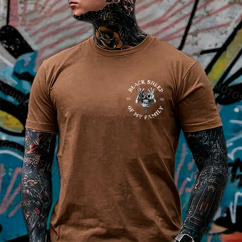 BLACK SHEEP OF MY FAMILY Skull Black Print T-Shirt Image - 19