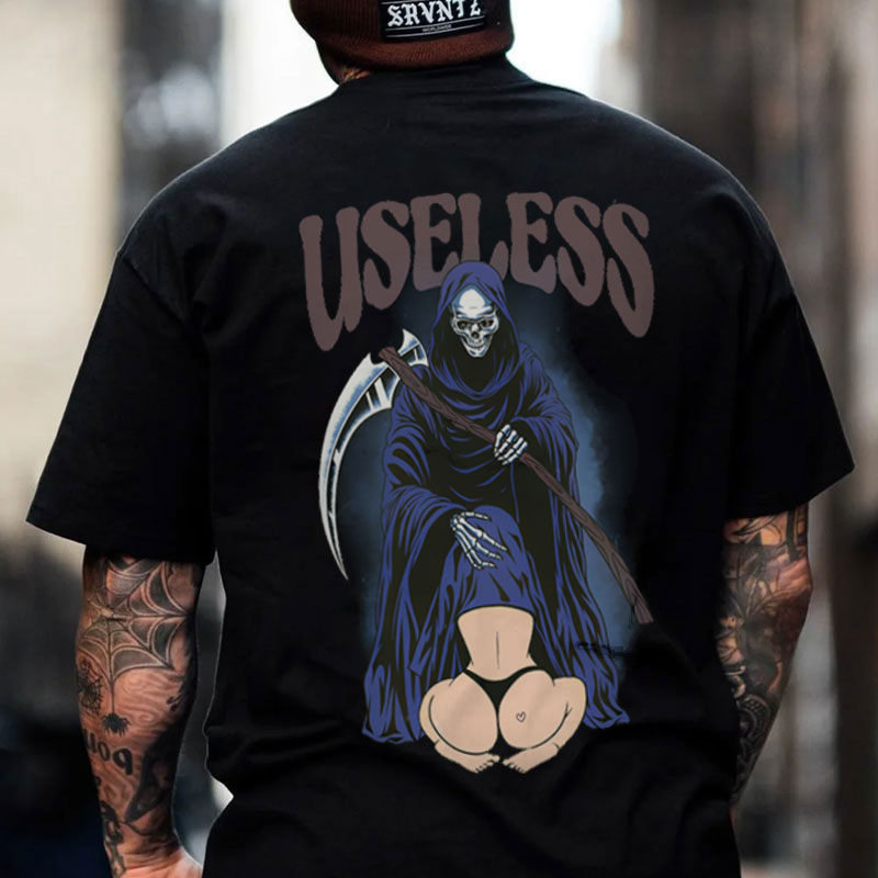 USELESS Skeleton Black Print T-shirt