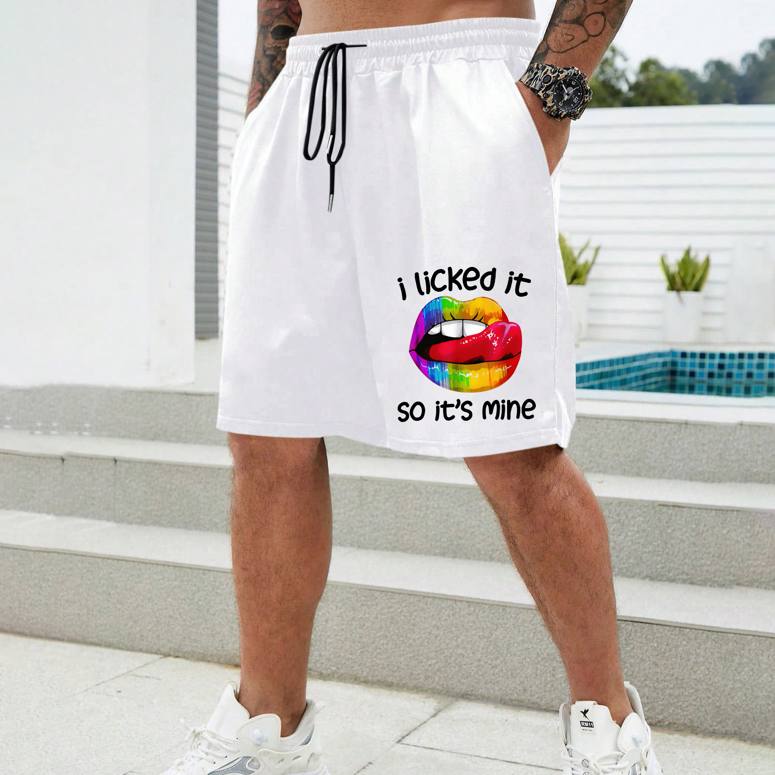 I LICKED IT SO IT'S MINE Iridescent Lips Print Men's Shorts