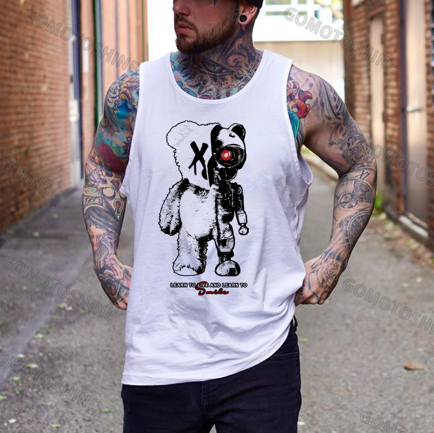 LEARN TO LIVE AND LEARN TO SMILE Deconstruction Bear Print Men's Vest