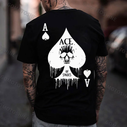 POKER Ace Of Spades Skull Print Men's T-Shirt