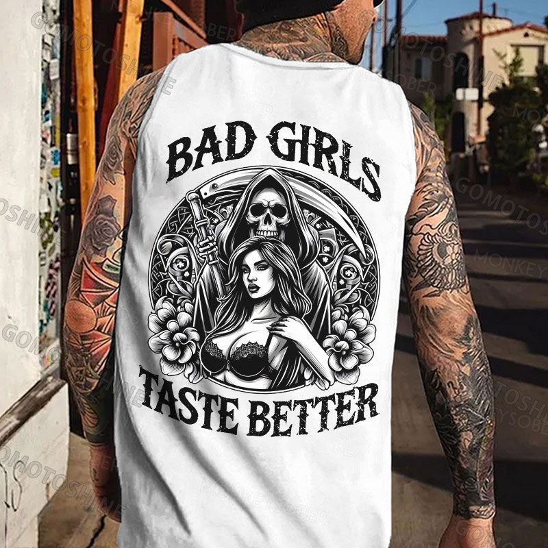 BAD GIRLS TASTE BETTER Sexy Lady&Skeleton Print Men's Vest