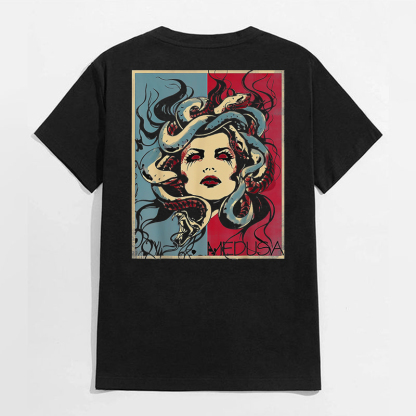 MEDUSA Evil Lady with Snake Black Print T-Shirt