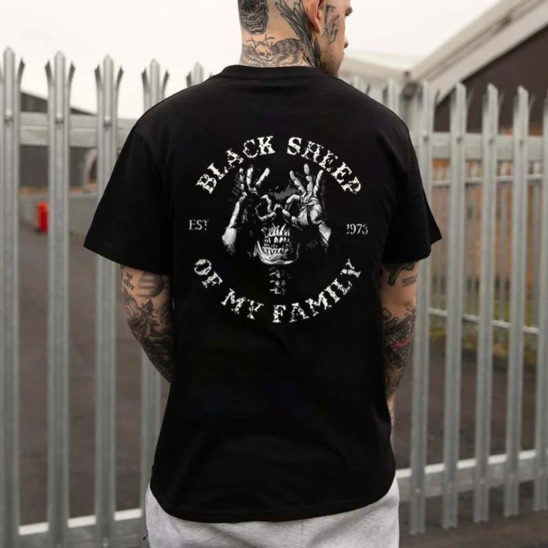 BLACK SHEEP OF MY FAMILY Skull Black Print T-Shirt Image - 15