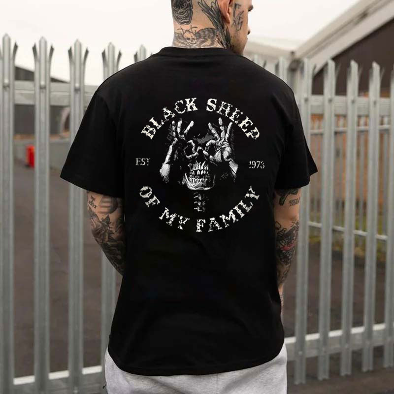 BLACK SHEEP OF MY FAMILY Skull Black Print T-Shirt Image - 15
