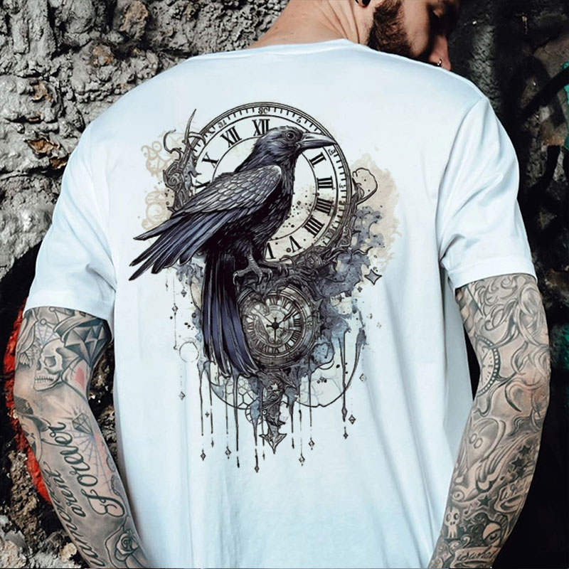 Crow Of Time Print Men's T-Shirt