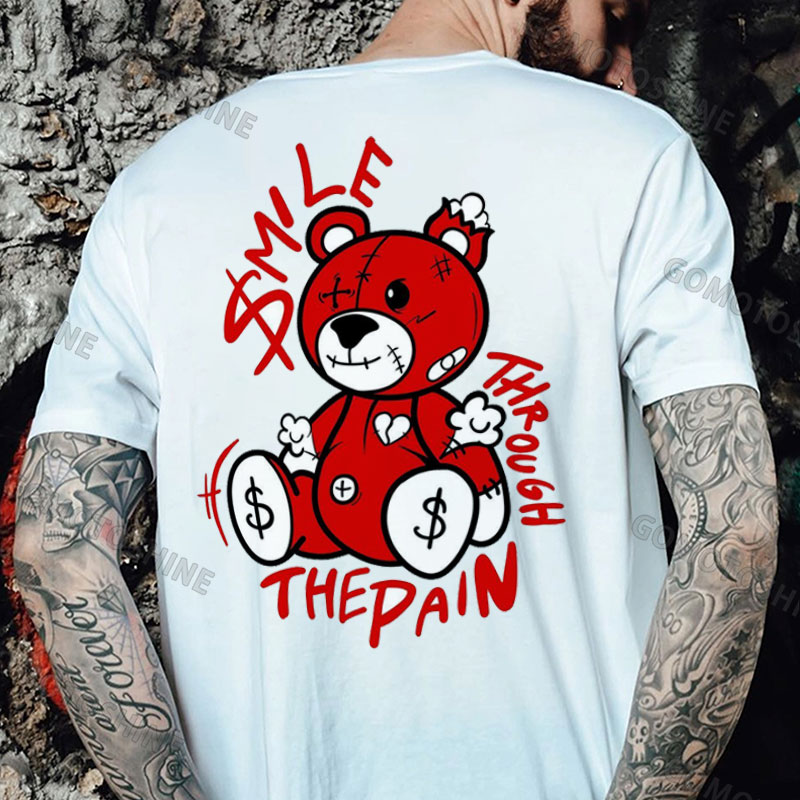 SMILE THROUGH THE PAIN Broken Bear Doll Print Men's T-Shirt