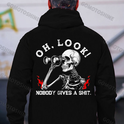OH LOOK NOBODY GIVES A SHIT Skeleton&Telescope Print Men's Hoodie