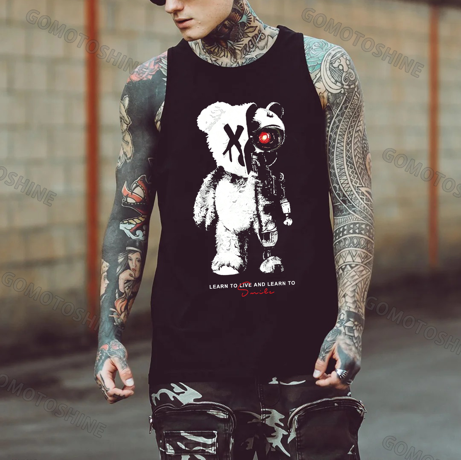 LEARN TO LIVE AND LEARN TO SMILE Deconstruction Bear Print Men's Vest