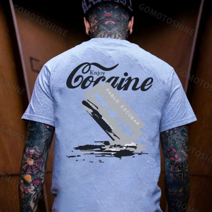 ENJOY COCAINE PABLO ESCOBAR Black Print T-shirt